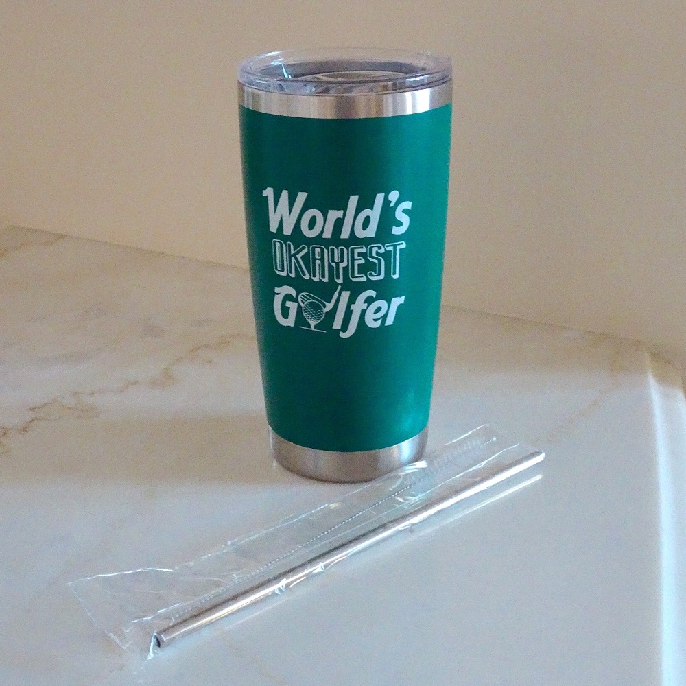 World's Okayest Golfer Forest Green Tumbler w/ Metal Straw 20 oz - Gift For Him